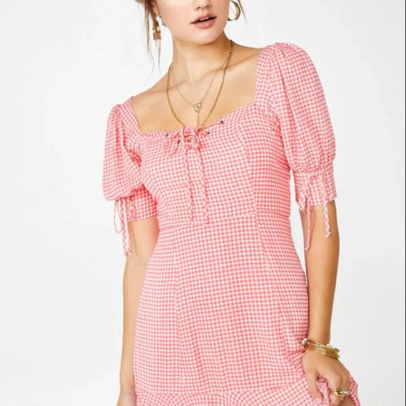 Dress Forum Puff Sleeve Gingham  Mini Dress Size Medium - Picture 4 of 9